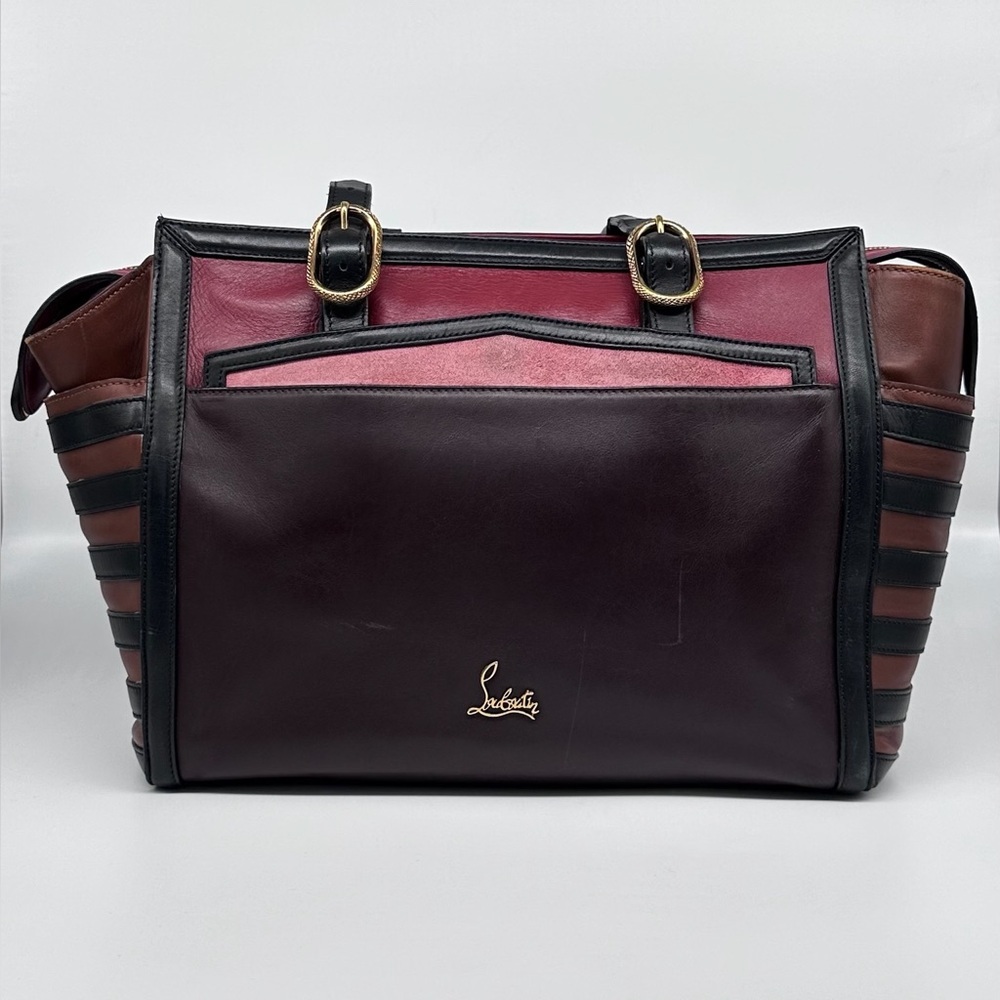 Christian Louboutin Farida Large Leather & Suede Tote Bag – Burgundy/Black/Red - Picture 2 of 16